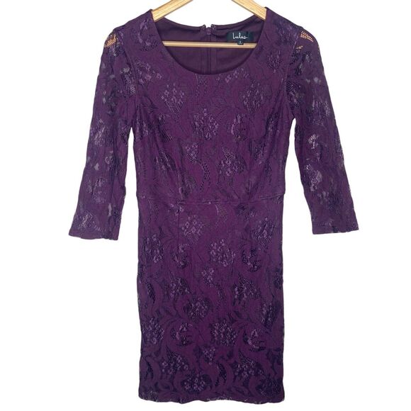 Lulus Mini Dress Size S All For You Dark Purple Lace Bodycon 3/4 Sleeve - Picture 3 of 10
